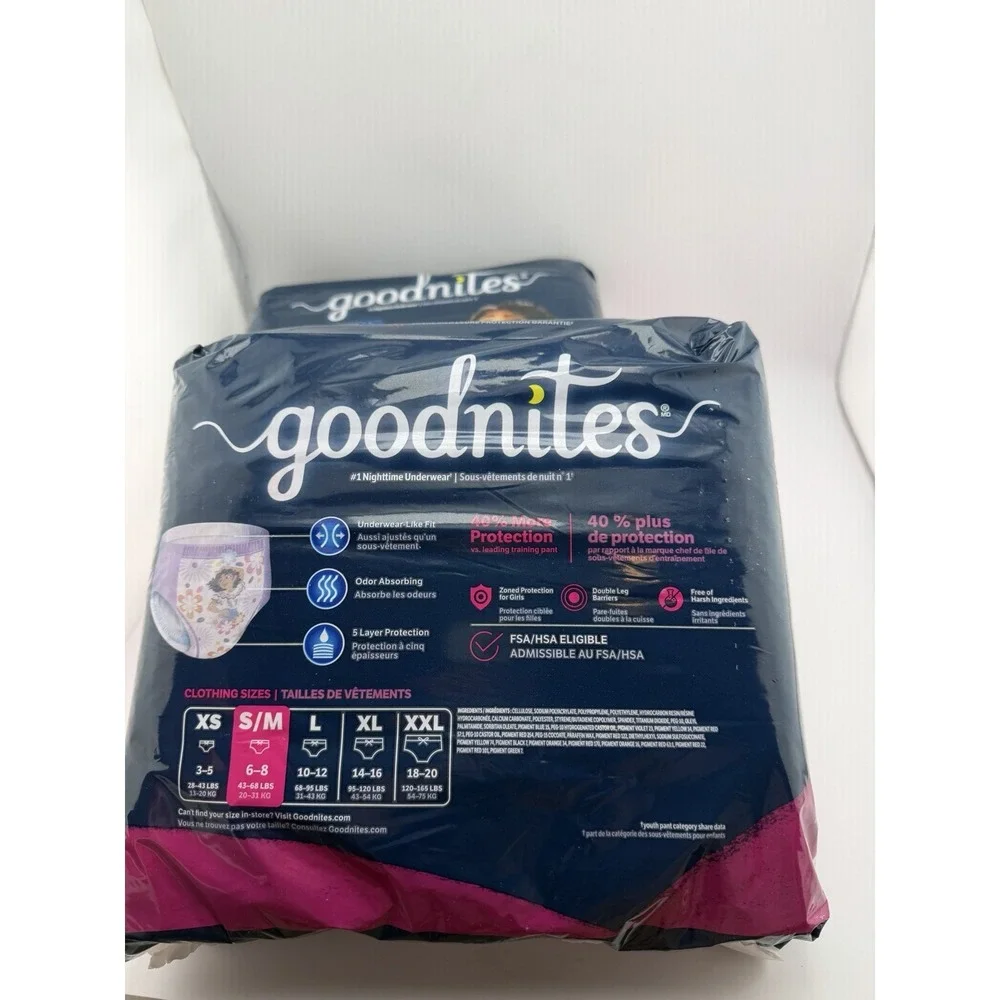Goodnites Girls' Nighttime Bedwetting Underwear - S/M. 22ct Pack Of 2